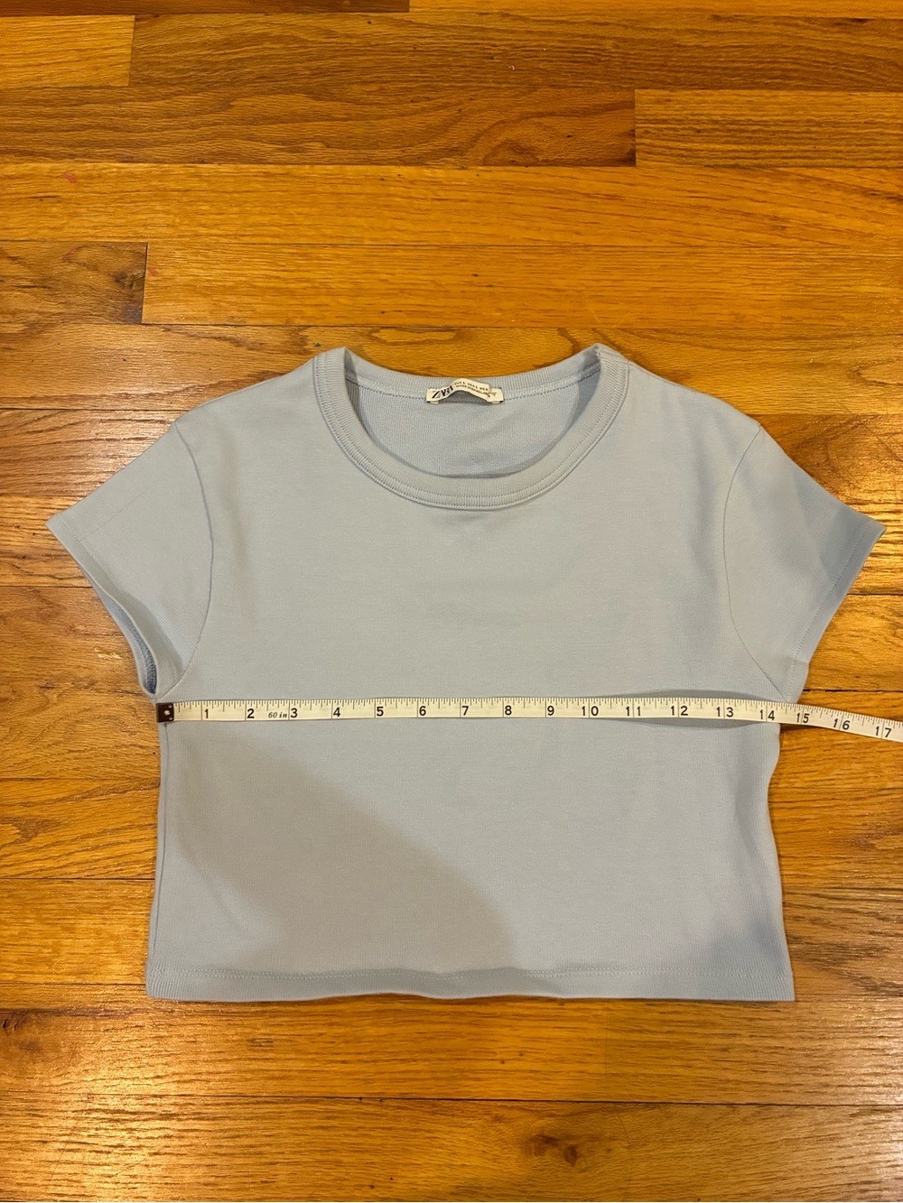 Light Blue Women's Cropped Ribbed Crewneck Tee